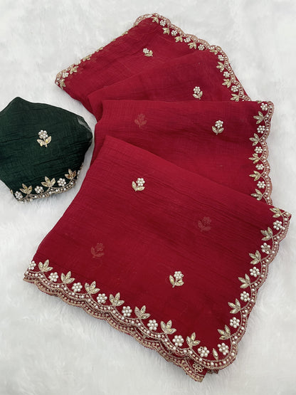 Heavy Crunchy Silk Embroidery Saree