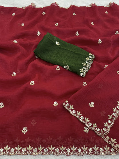 Heavy Crunchy Silk Embroidery Saree