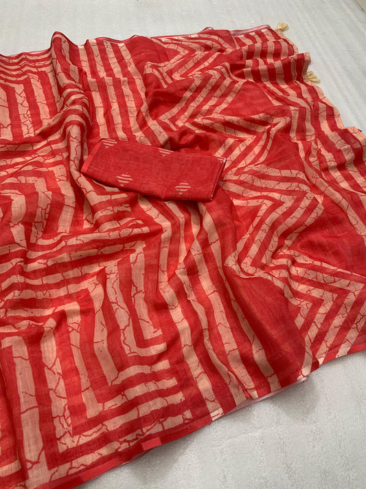 KALAMKARI PATOLA  PURE LINEN SAREE AND BATIN BLOUSE