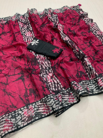 KALAMKARI PATOLA  PURE LINEN SAREE AND BATIK BLOUSE