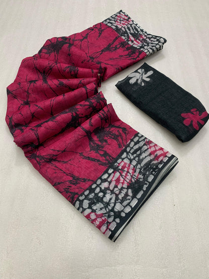 KALAMKARI PATOLA  PURE LINEN SAREE AND BATIK BLOUSE