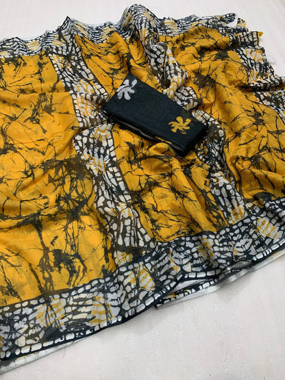 KALAMKARI PATOLA  PURE LINEN SAREE AND BATIK BLOUSE