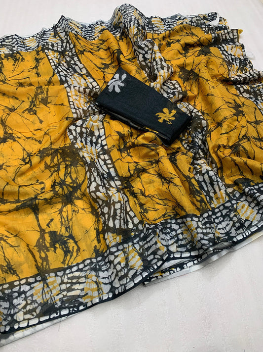 KALAMKARI PATOLA  PURE LINEN SAREE AND BATIK BLOUSE