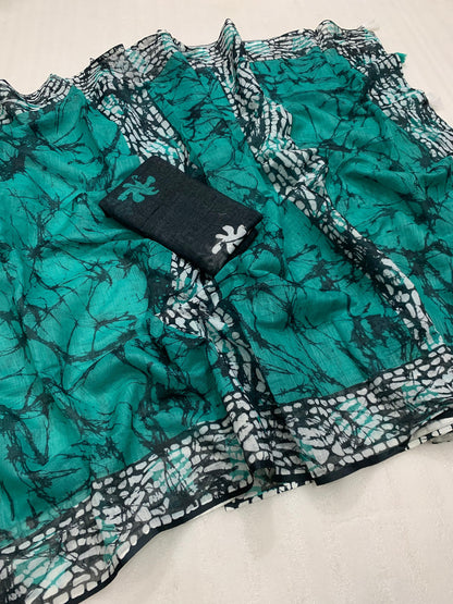KALAMKARI PATOLA  PURE LINEN SAREE AND BATIK BLOUSE