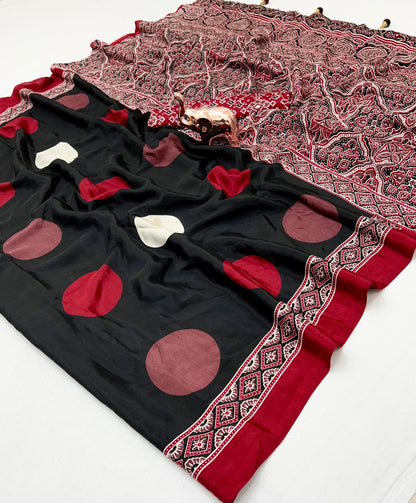 AJRAK PRINTED PURE CRAP SATIN SAREE