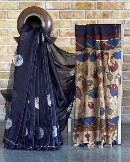 KALAMKARI SOFT LENIN LIGHT WEIGTH  PRINTED BATIK SAREE & PRINTEED BLOUSE