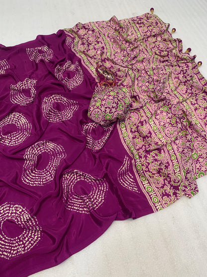 AJRAK PRINTED PURE SATIN RICH PALLU SAREE