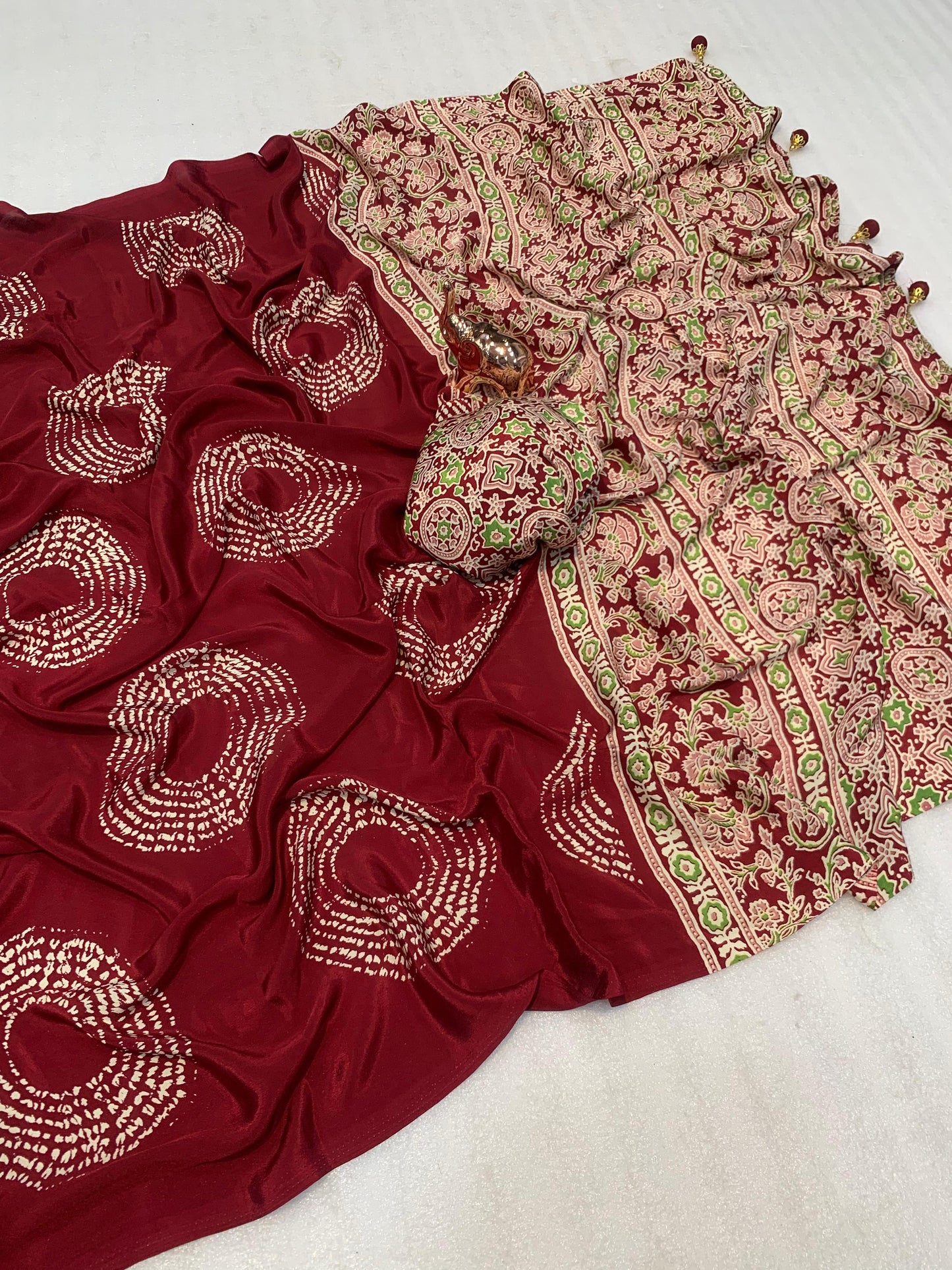 AJRAK PRINTED PURE SATIN RICH PALLU SAREE