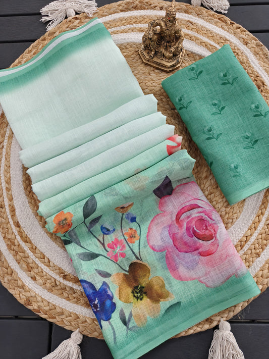 LINEN SAREE WITH A DIGITAL FLORAL PRINT