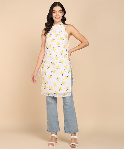 FLORAL PRINT HALTER TUNIC TOP