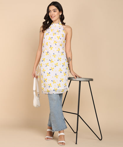 FLORAL PRINT HALTER TUNIC TOP