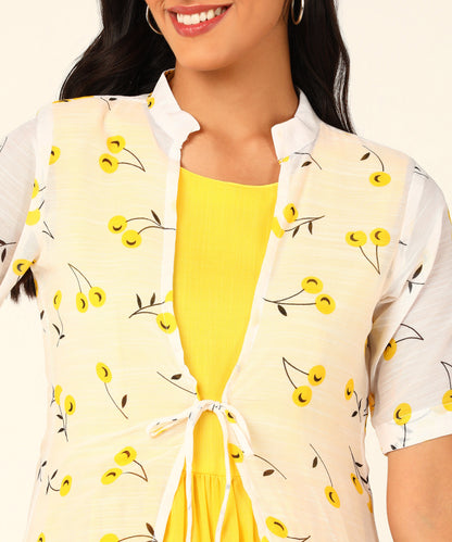 Kurta with Overlay or a Long Jacket Or Shrug with Umbrella Cut Inner Midi Dress