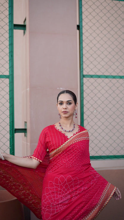 SATRANI WOMEN'S BANDHANI COTTON SAREE