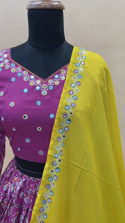MUSTARD FLORAL & PATOLA PRINT TUSSA SILK LAHENGA CHOLI WITH DUPATTA
