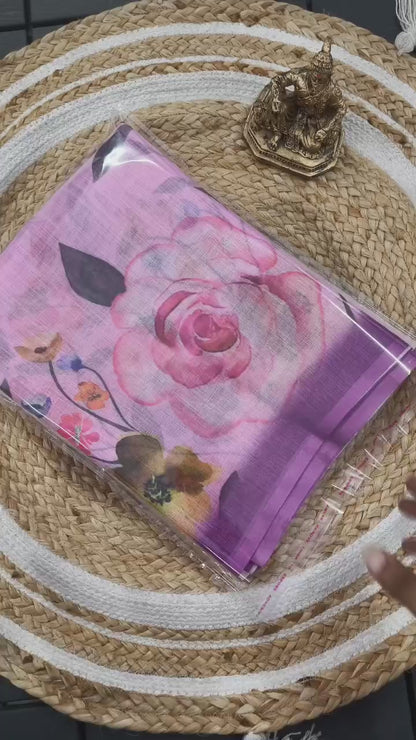 LINEN SAREE WITH A DIGITAL FLORAL PRINT