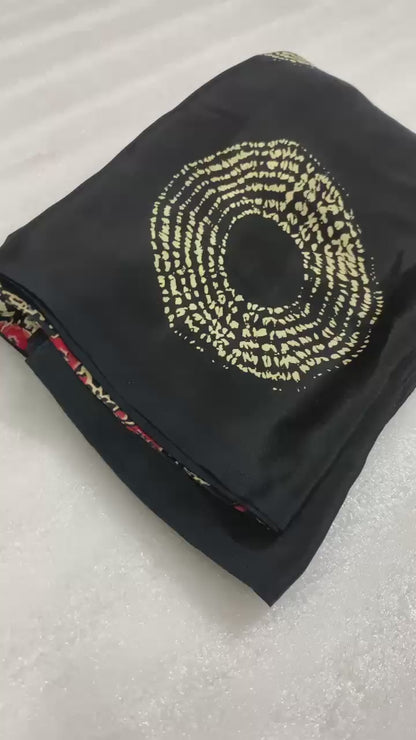 AJRAK PRINTED PURE SATIN RICH PALLU SAREE