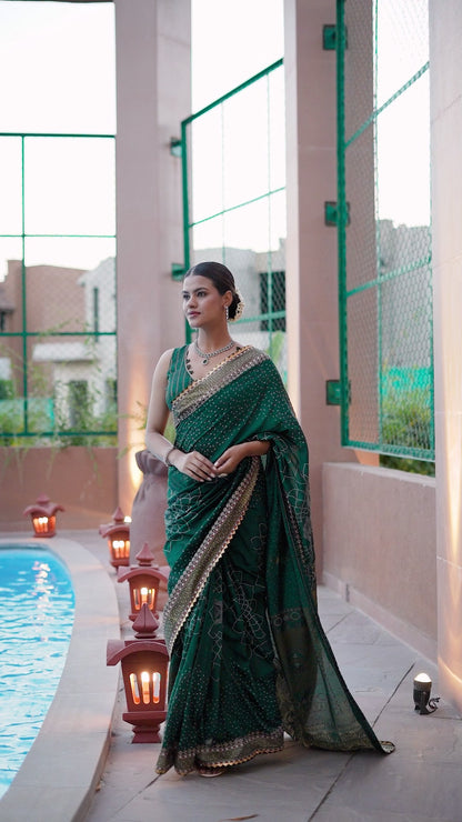 SATRANI WOMEN'S BANDHANI COTTON SAREE